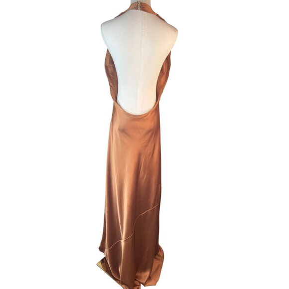 NWOT Medium Show Me Your Mumu Jasmine Halter Maxi Dress Copper Satin Luxe Formal - Picture 2 of 16